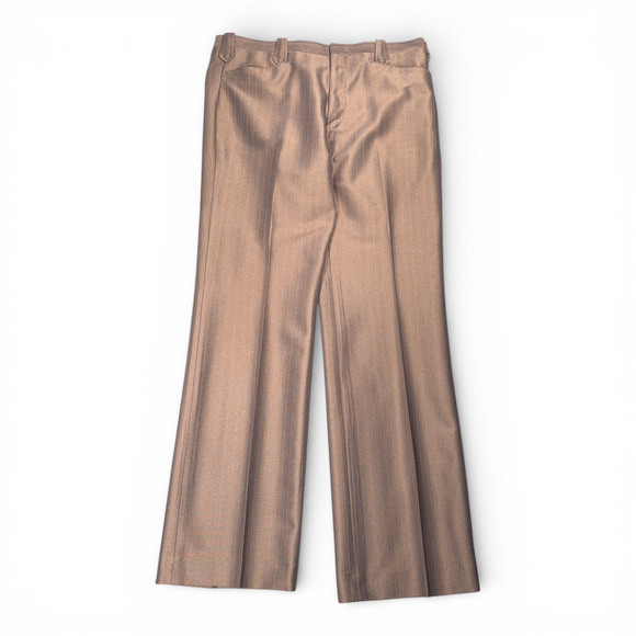 Vintage Circle S Pants Mens 36x33 Brown Gold Polyester Talon USA Made 70s